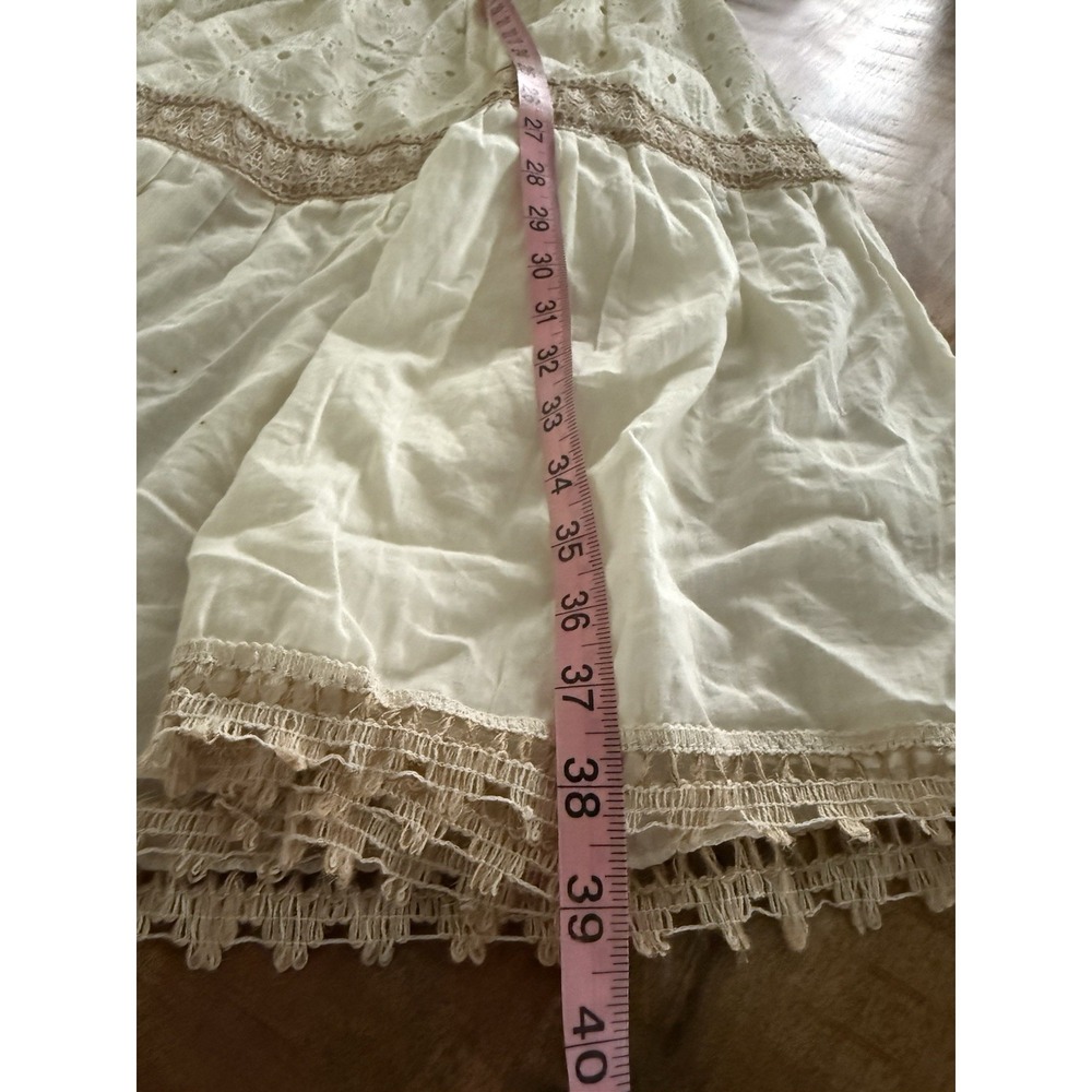 Boho Cottagecore Cotton Eyelet Maxi Skirt Smocked Waist Cream Small - Picture 11 of 11